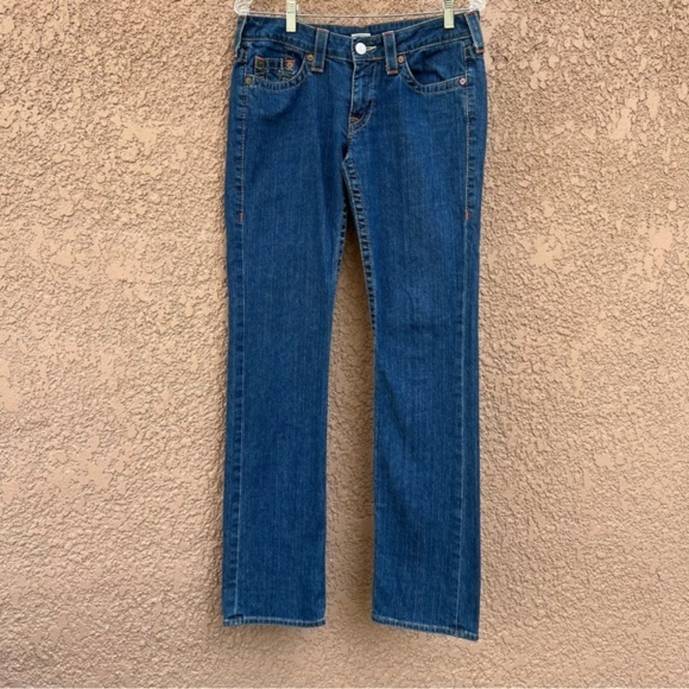 True Religion Y2K Bootcut Low Rise Jeans‎ Size 30 Bling Pockets Blue Wash